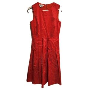 Kay Unger Cotton Blend Pleated A-line Midi Dress Orange Size 6